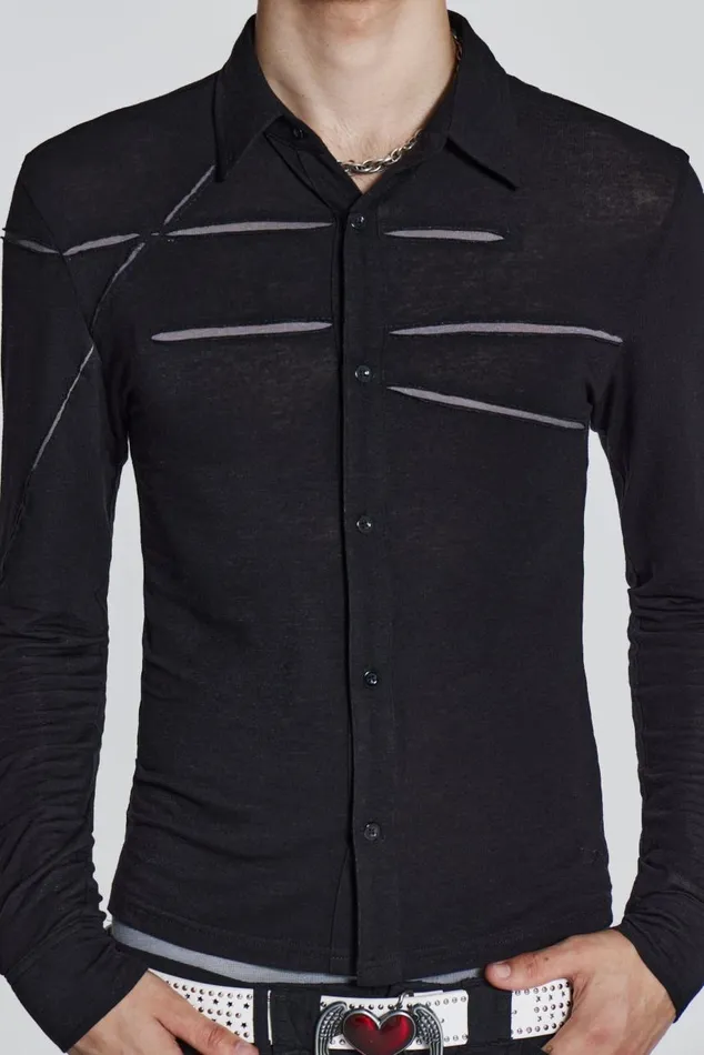 Men Black Jersey Cut and Sew Long Sleeve Shirt Jaded London Tailoring