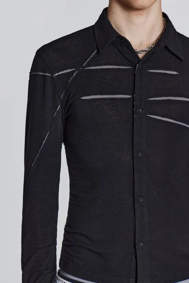 Men Black Jersey Cut and Sew Long Sleeve Shirt Jaded London Tailoring