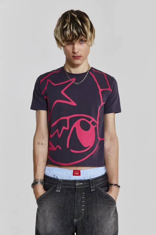Men Black Poster Graphic Cropped Tshirt Jaded London TShirts and Vests