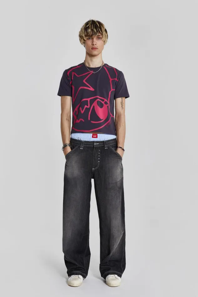 Men Black Poster Graphic Cropped Tshirt Jaded London TShirts and Vests
