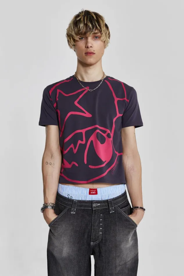Men Black Poster Graphic Cropped Tshirt Jaded London TShirts and Vests