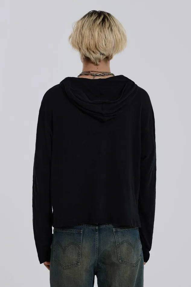 Men Black Slub Hoodie With Print Jaded London Hoodies and Sweatshirts