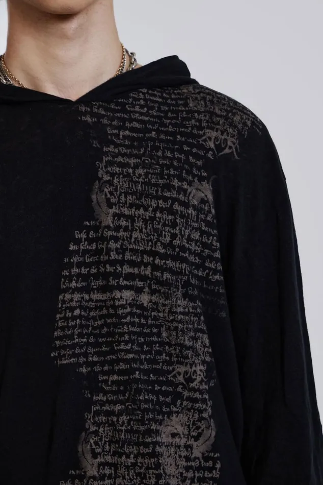 Men Black Slub Hoodie With Print Jaded London Hoodies and Sweatshirts