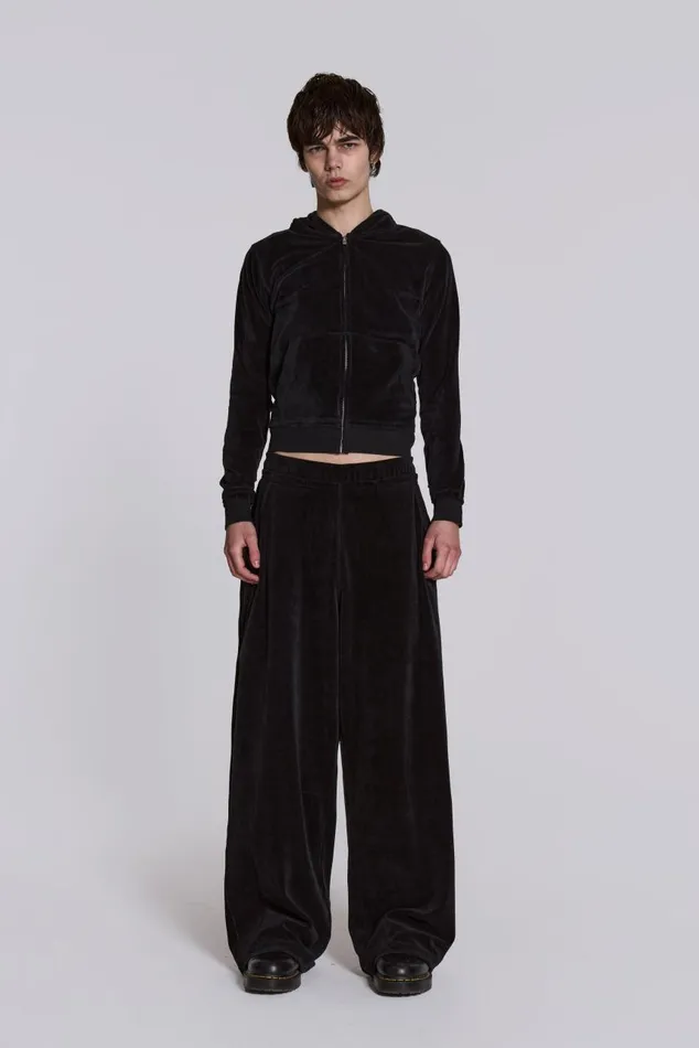 Men Black Velour Monster Jogger Jaded London Joggers and Sweatpants