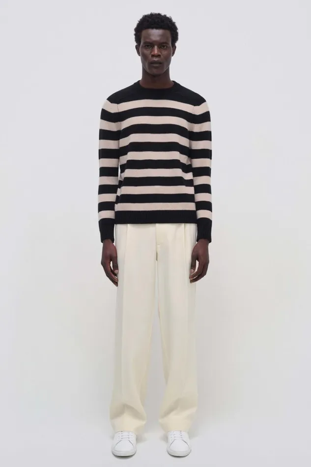 Men Carlton Sweater Driftwoodblack Stripe Jonathan Simkhai Knitwear