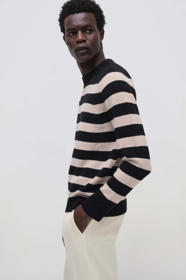 Men Carlton Sweater Driftwoodblack Stripe Jonathan Simkhai Knitwear