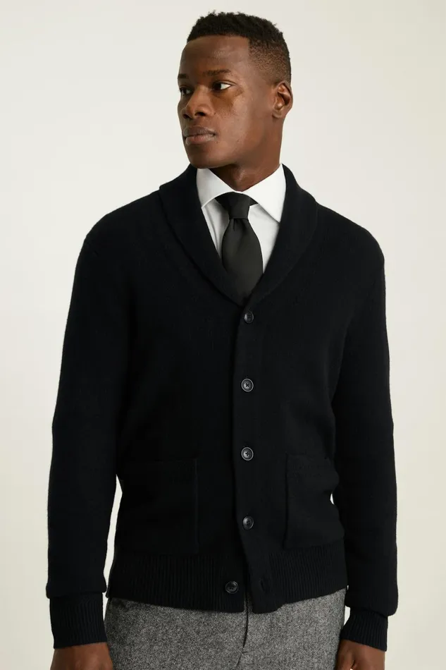 Men Cashmere Shawl Collar Cardigan Black Bonobos Cardigan Sweaters