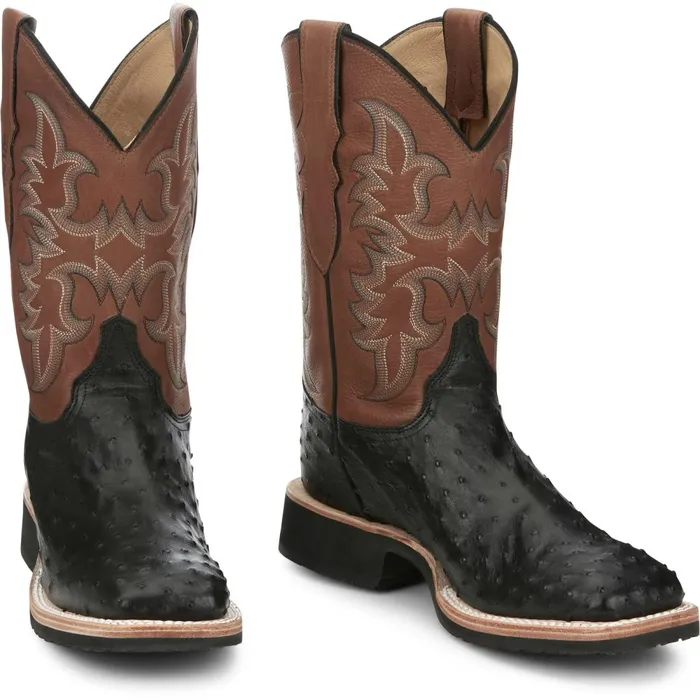 MEN Drover 11034 Full Quill Ostrich Onyx Justin Boots Western