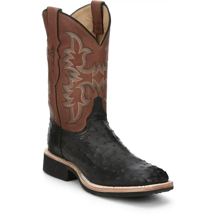 MEN Drover 11034 Full Quill Ostrich Onyx Justin Boots Western