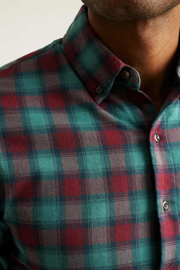 Men Everyday Lightweight Flannel Shirt Burgundy Sage Plaid Bonobos Casual Shirts