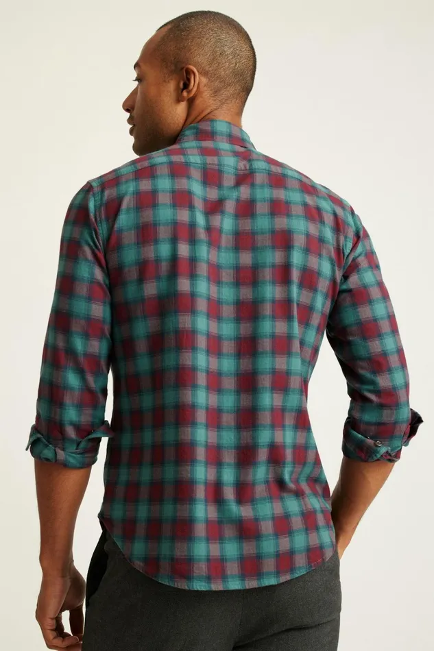 Men Everyday Lightweight Flannel Shirt Burgundy Sage Plaid Bonobos Casual Shirts