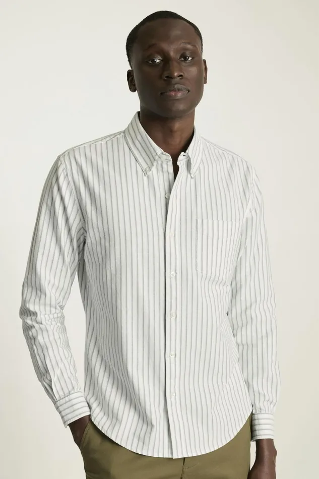 Men Everyday Oxford Shirt White Sage Stripe Bonobos Business Casual Shirts