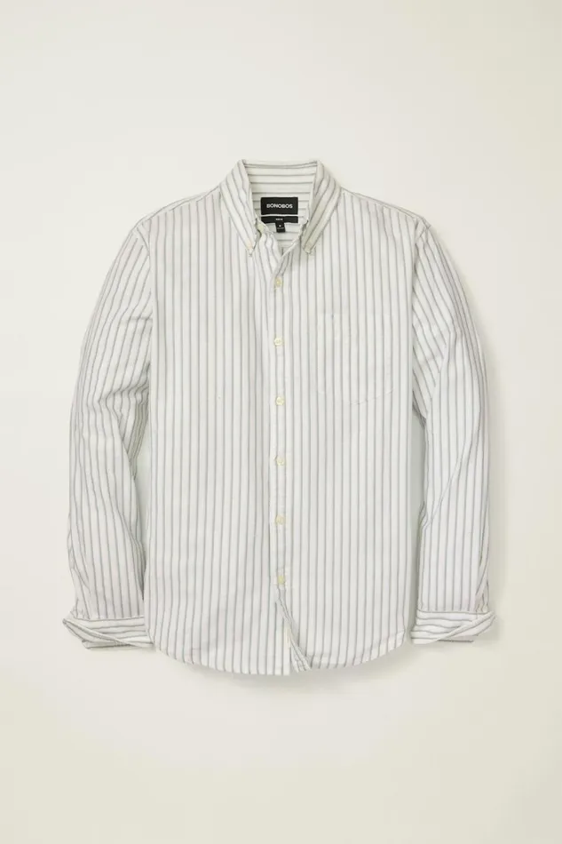 Men Everyday Oxford Shirt White Sage Stripe Bonobos Business Casual Shirts