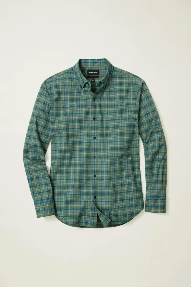 Men Everyday Shirt Forest Green Plaid Bonobos Casual Shirts