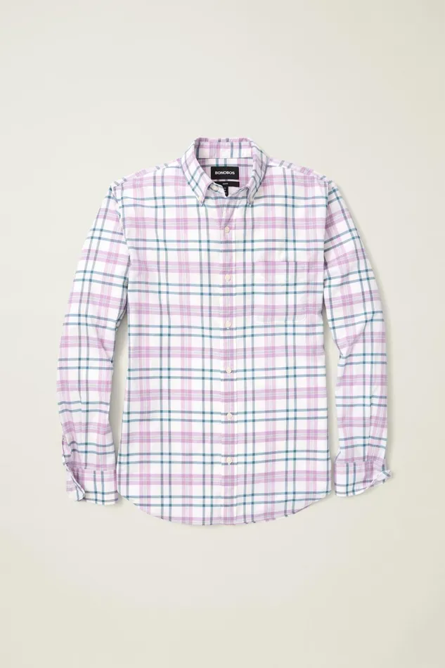 Men Everyday Shirt White Lilac Hutchinson Plaid Bonobos Casual Shirts