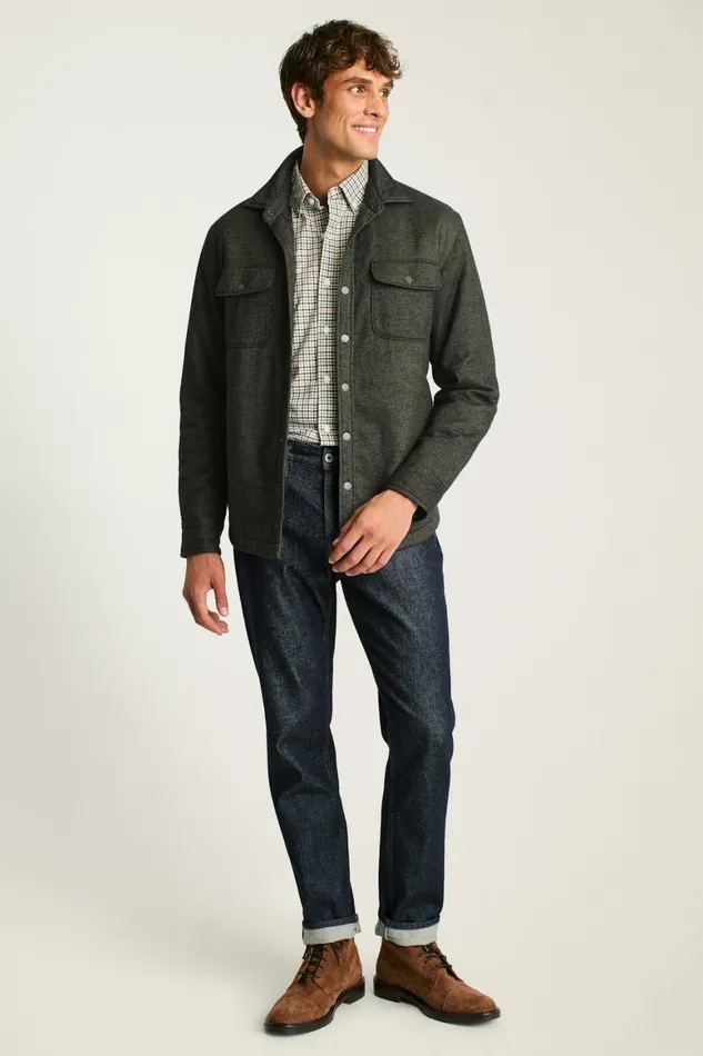Men Flannel Quilted Jacket Olive Green Twill Dobby Bonobos Overshirts