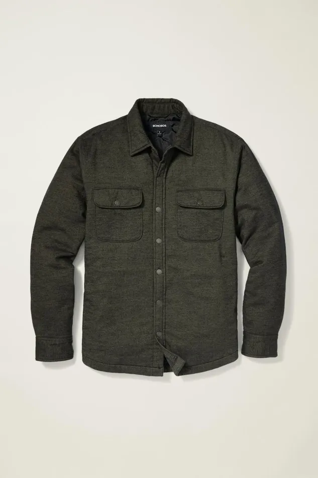 Men Flannel Quilted Jacket Olive Green Twill Dobby Bonobos Overshirts