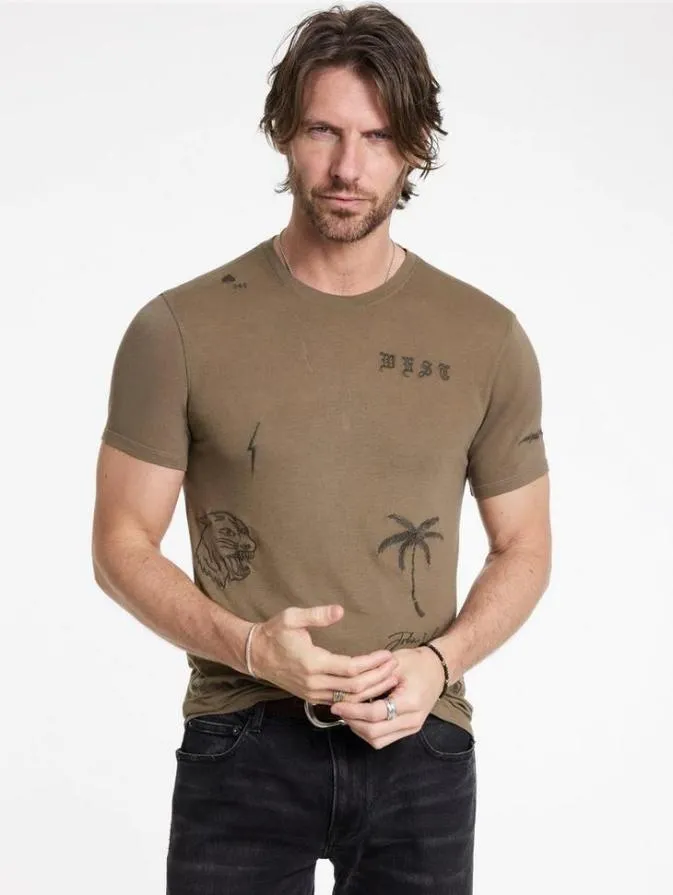 Men Graphic Tees John Varvatos ALLOVER TATTOO TEE Haze