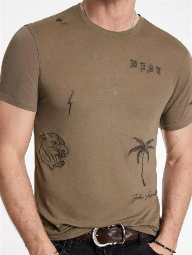 Men Graphic Tees John Varvatos ALLOVER TATTOO TEE Haze