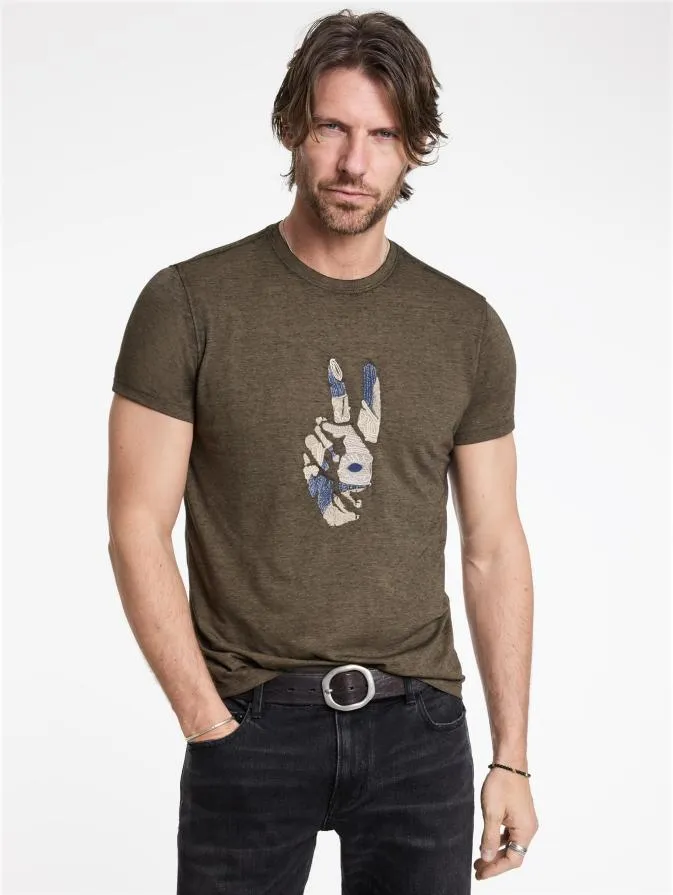 Men Graphic Tees John Varvatos PEACE EMBROIDERY TEE Olive