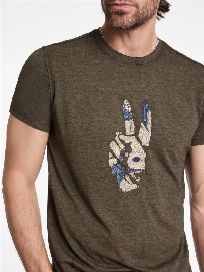 Men Graphic Tees John Varvatos PEACE EMBROIDERY TEE Olive