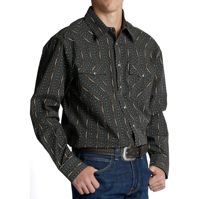 MEN Hj Justin and Son Snap Shirt Black Stripe Print Justin Boots Shirts