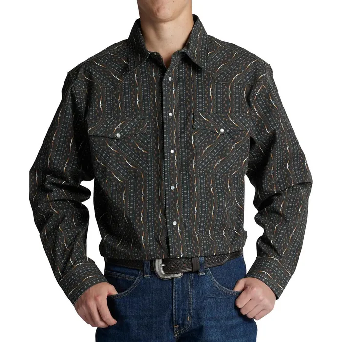 MEN Hj Justin and Son Snap Shirt Black Stripe Print Justin Boots Shirts