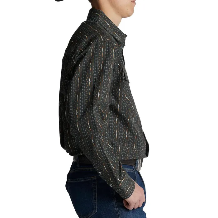 MEN Hj Justin and Son Snap Shirt Black Stripe Print Justin Boots Shirts