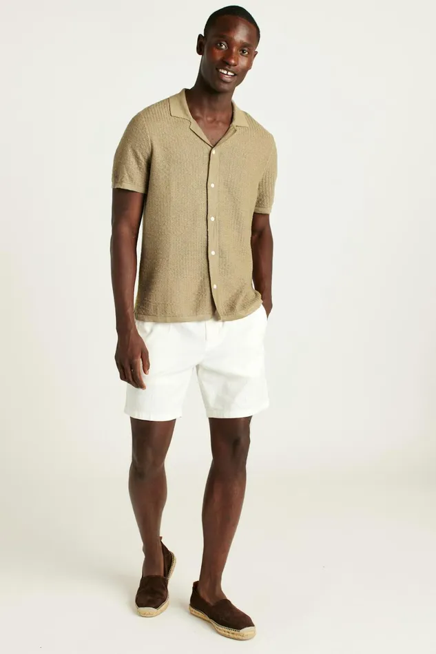 Men Hudson Cabana Sweater Polo Tan Italian Linen Bonobos Polos