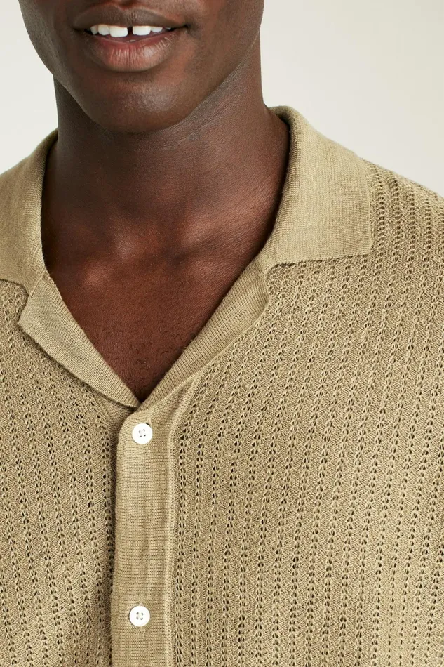 Men Hudson Cabana Sweater Polo Tan Italian Linen Bonobos Polos