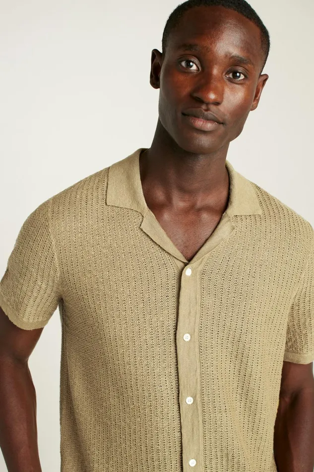 Men Hudson Cabana Sweater Polo Tan Italian Linen Bonobos Polos