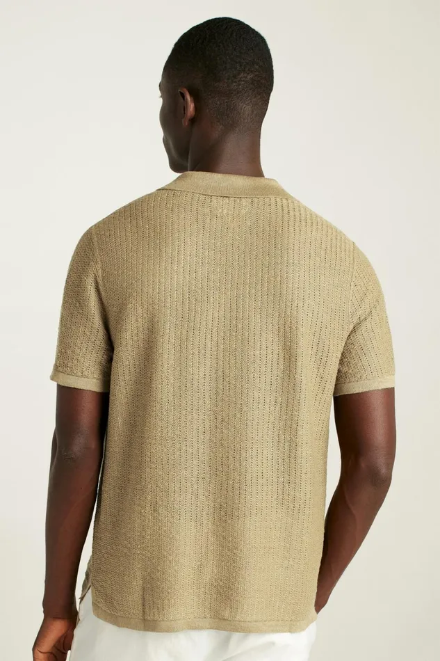 Men Hudson Cabana Sweater Polo Tan Italian Linen Bonobos Polos
