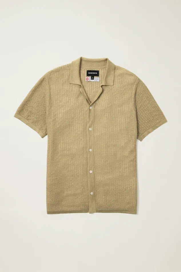 Men Hudson Cabana Sweater Polo Tan Italian Linen Bonobos Polos