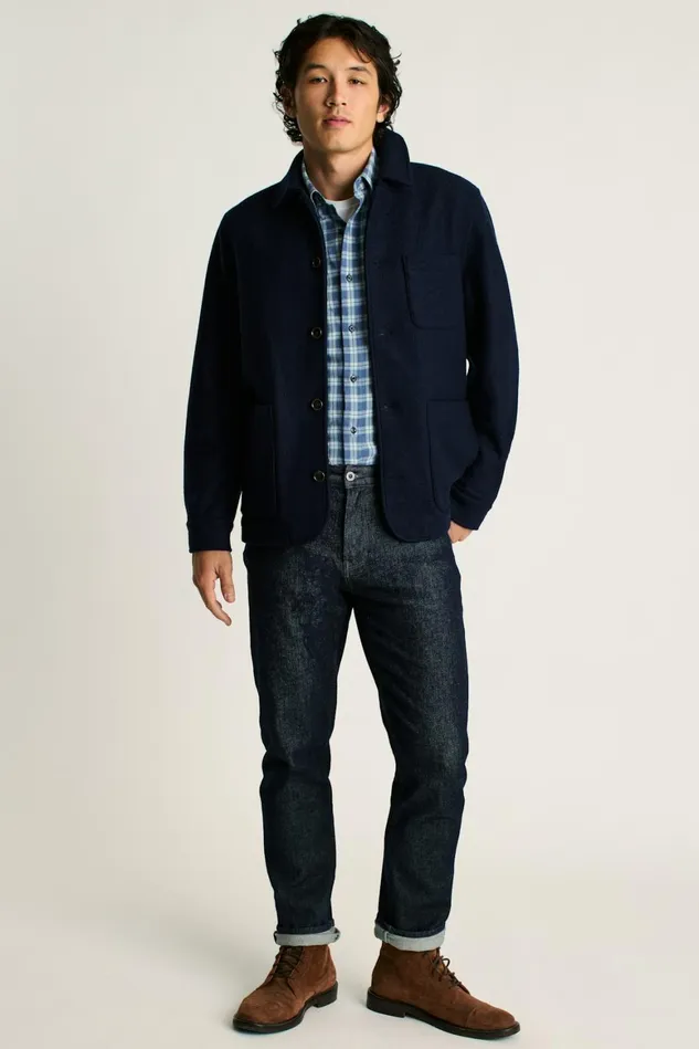 Men Italian Brushed Wool Chore Jacket Navy Blue Bonobos Jackets and Coats