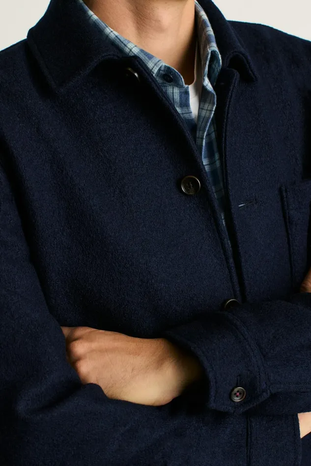 Men Italian Brushed Wool Chore Jacket Navy Blue Bonobos Jackets and Coats