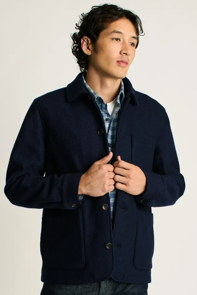 Men Italian Brushed Wool Chore Jacket Navy Blue Bonobos Jackets and Coats