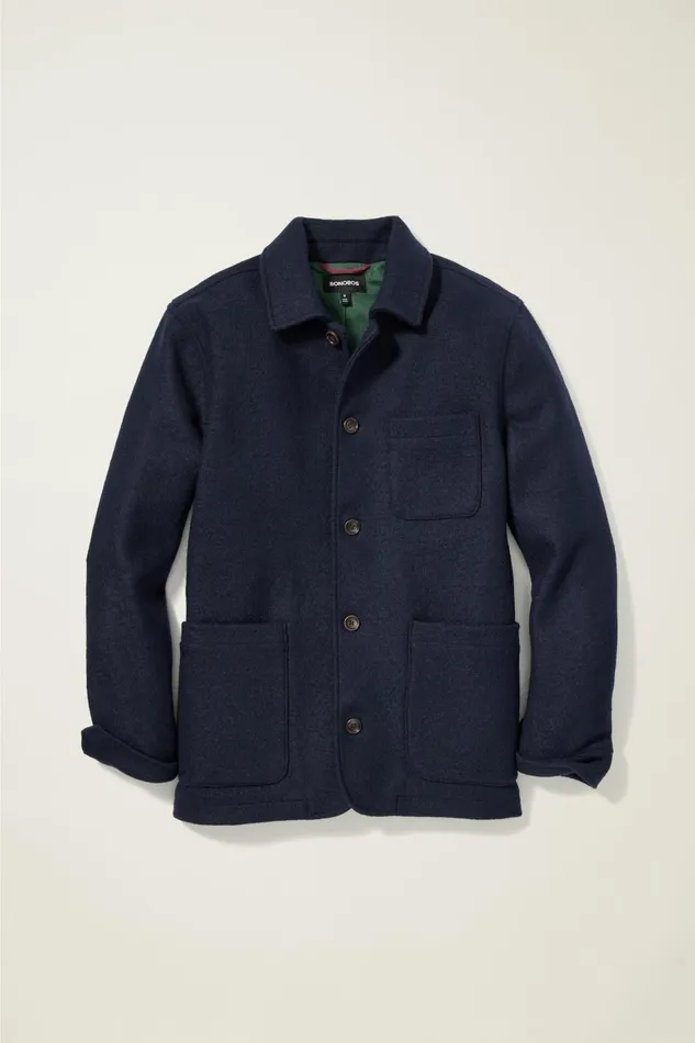 Men Italian Brushed Wool Chore Jacket Navy Blue Bonobos Jackets and Coats