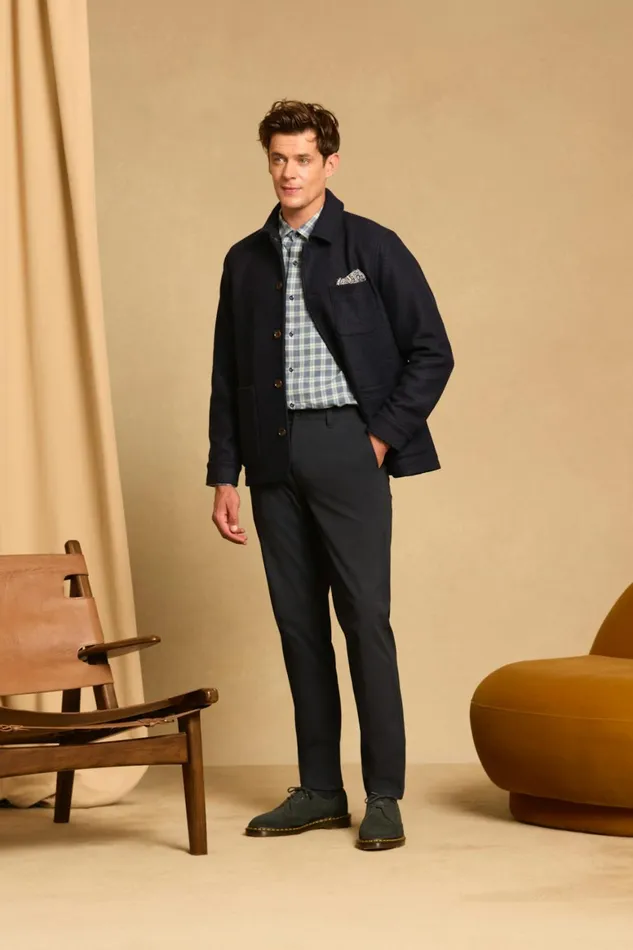 Men Italian Brushed Wool Chore Jacket Navy Blue Bonobos Jackets and Coats
