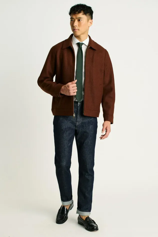 Men Italian Brushed Wool Deck Jacket Brown Rust Bonobos Jackets and Coats