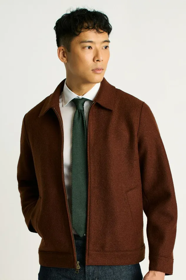 Men Italian Brushed Wool Deck Jacket Brown Rust Bonobos Jackets and Coats