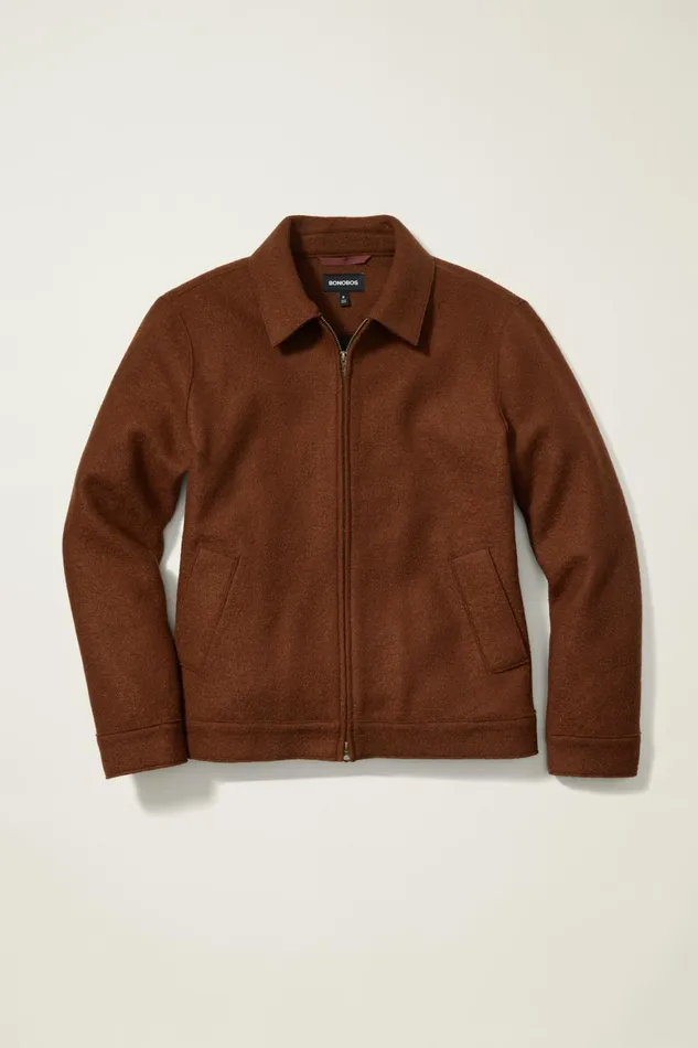 Men Italian Brushed Wool Deck Jacket Brown Rust Bonobos Jackets and Coats