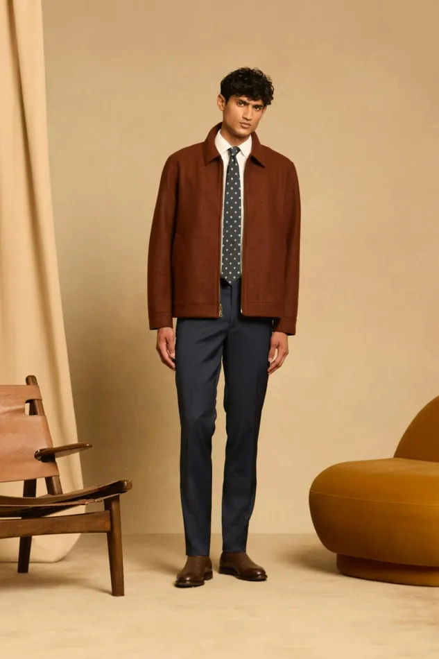 Men Italian Brushed Wool Deck Jacket Brown Rust Bonobos Jackets and Coats