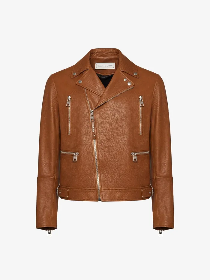 Men Jackets Alexander McQueen Leather Biker Jacket Tobacco