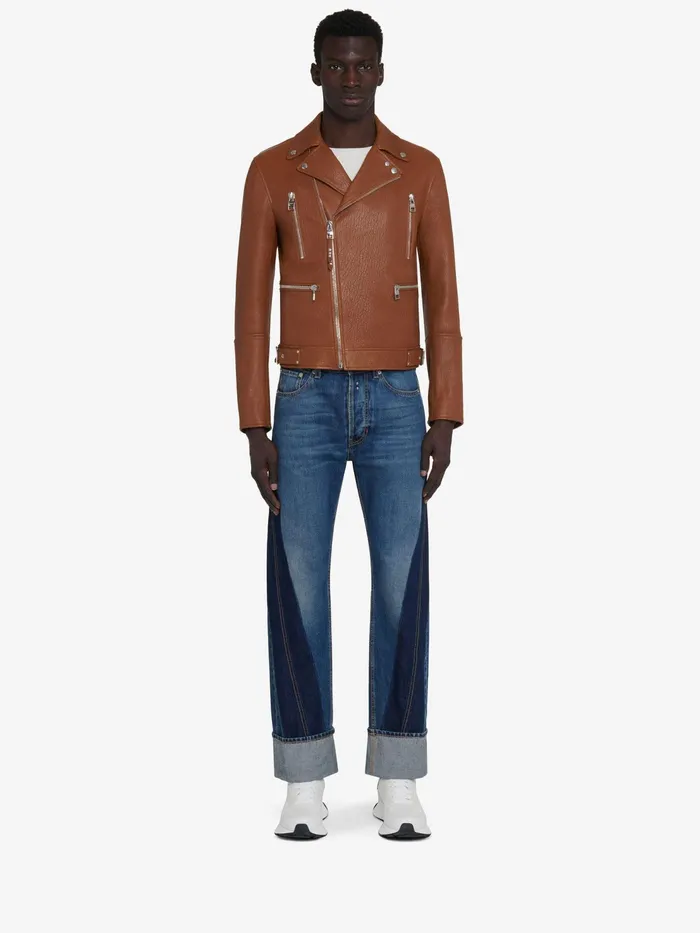 Men Jackets Alexander McQueen Leather Biker Jacket Tobacco