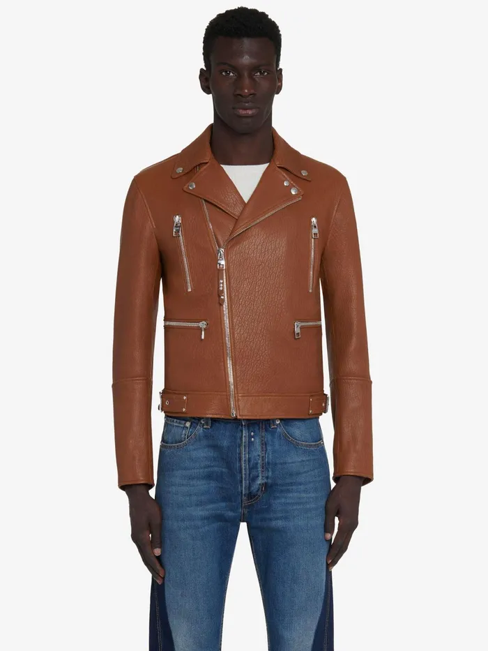 Men Jackets Alexander McQueen Leather Biker Jacket Tobacco