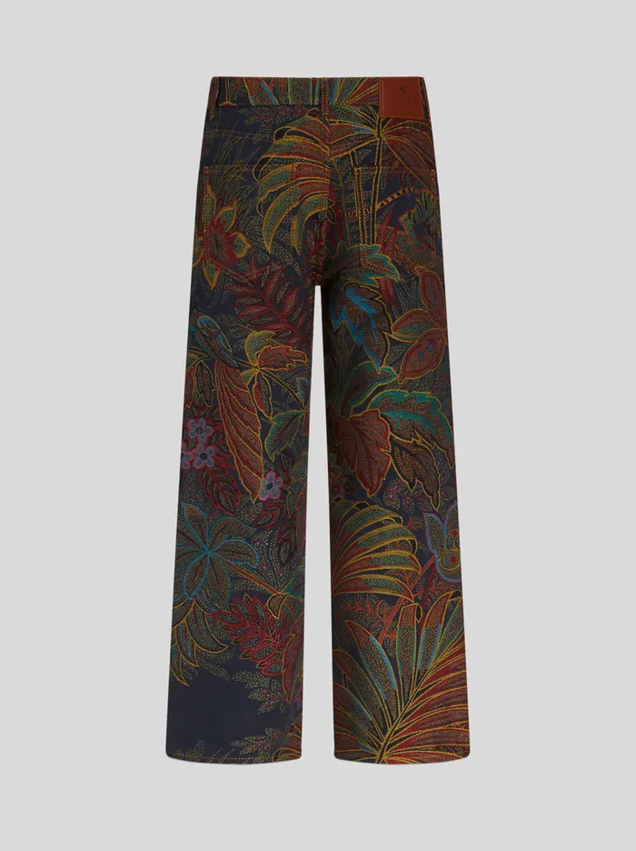 Men Jacquard Jeans With Foliage Pattern Etro Trousers