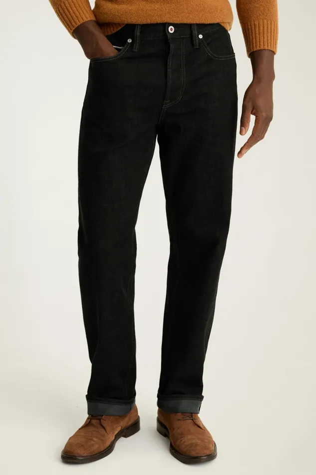 Men Japanese Stretch Selvedge Jeans Black Rinse Wash Bonobos Jeans