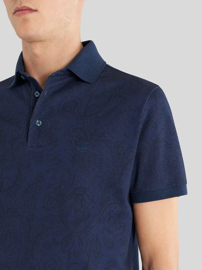 Men Jersey Polo Shirt With Paisley Designs Etro Polo Shirts