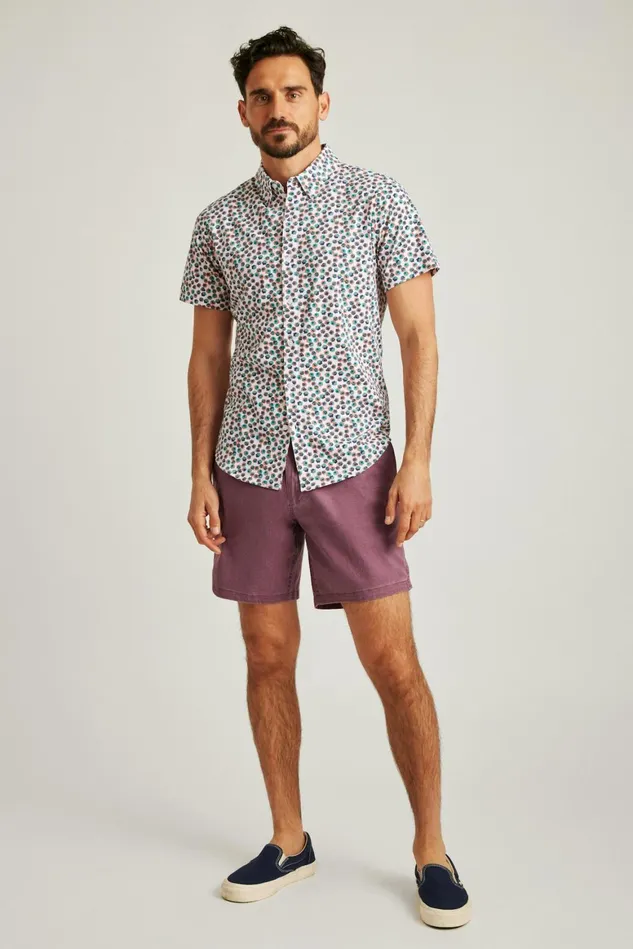 Men Jersey Riviera Shirt White Garden Floral Bonobos Short Sleeve Shirts