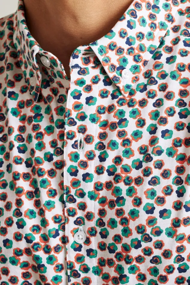 Men Jersey Riviera Shirt White Garden Floral Bonobos Short Sleeve Shirts